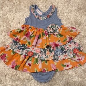 Bonnie Baby Blue Striped Dress with Floral Accents